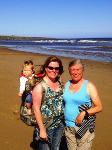 Three generations of White's - Yvonne, Tammy and Evie - on the beautiful, unspoilt beach at St. Cyrus