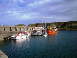 Visitors moorings at Stonehaven - squashed between the dredger and the fishing fleet. Fishermen always jealously guard their piece of harbour wall!