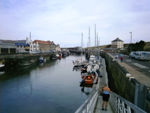 The harbour at Eyemouth. Still an active fishing port where leisure and working boats mix amicably. The local harbour master and his staff are extremely helpful, providing us with photo-copies of the navigation details to visit the Farne Islands,