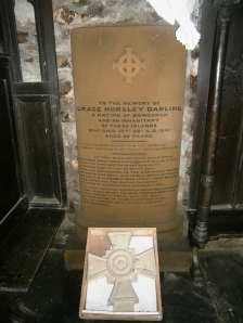 The memorial stone to Grace Darling in St. Cuthbert's Chapel, Inner Farne. She died of TB about two years after her heroic life-saving deeds. She was embarrassed by the attention she got from the Victorian media and public.