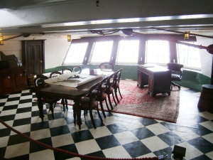 The captain's quarters. In the Navy, the Captain traditionally did not mix with the officers to any great degree whilst the actual sailing of the vessel was organised by the ship's master.
