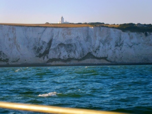 The imposing chalk cliffs at South Foreland and its lighthouse. We had a fine sail past here but needed to sail close to the cliffs to shelter whilst we put in two reefs as the wind strengthened.